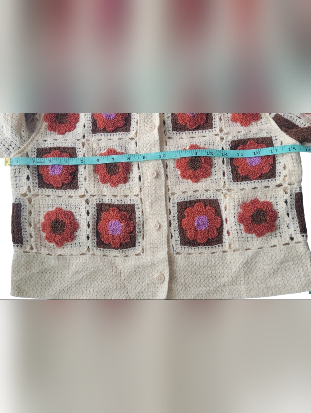 Everleigh Patchwork Granny Boho Retro Square Floral Cropped Cardigan Sz M - Picture 8 of 10